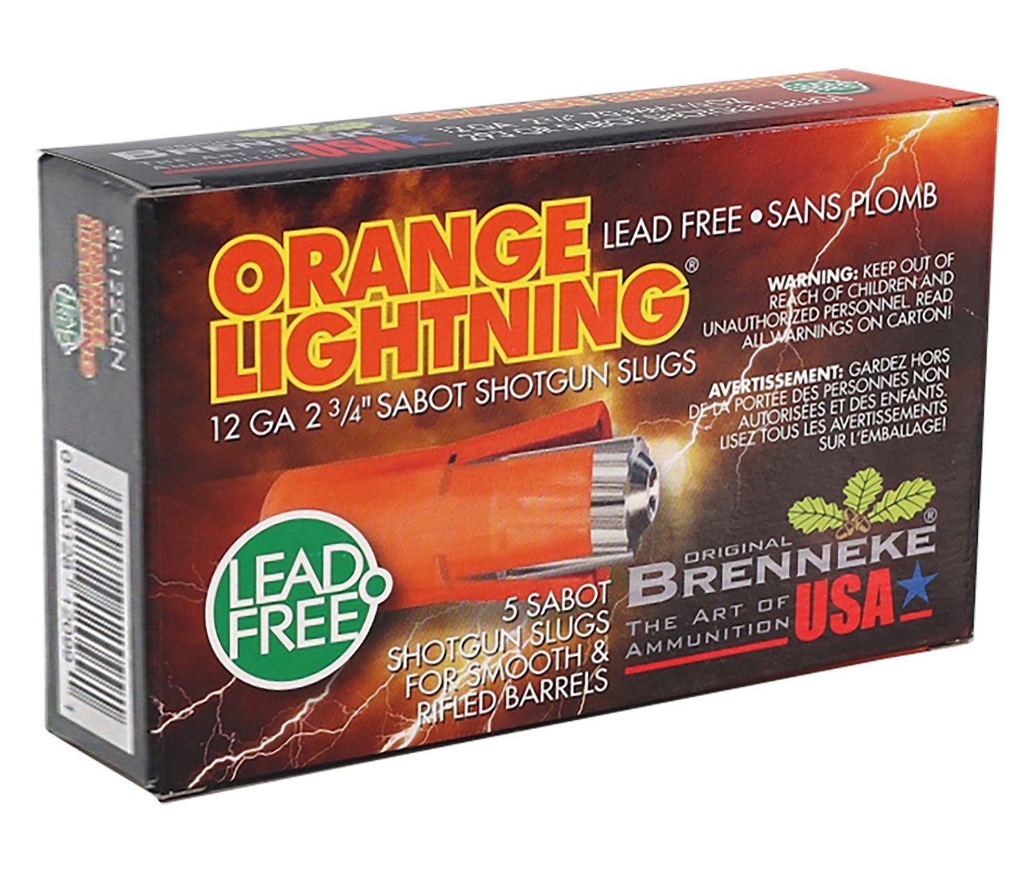 Brenneke SL122OLN Orange Lightning  12Gauge 2.75" 2/3oz Slug Shot 5 Per Box/50 Case