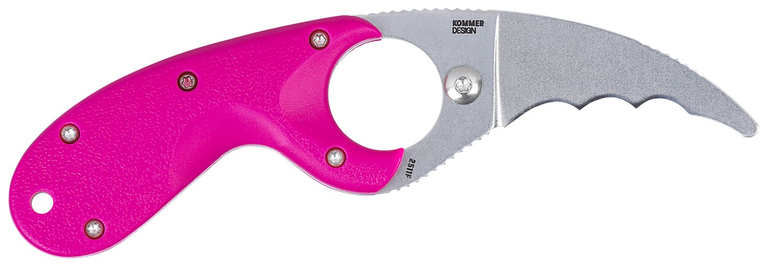 CRKT 2511T Bear Claw  2.39" Fixed Hawkbill Serrated Powder Coated AUS8A SS Blade, Pink Textured GRN Handle