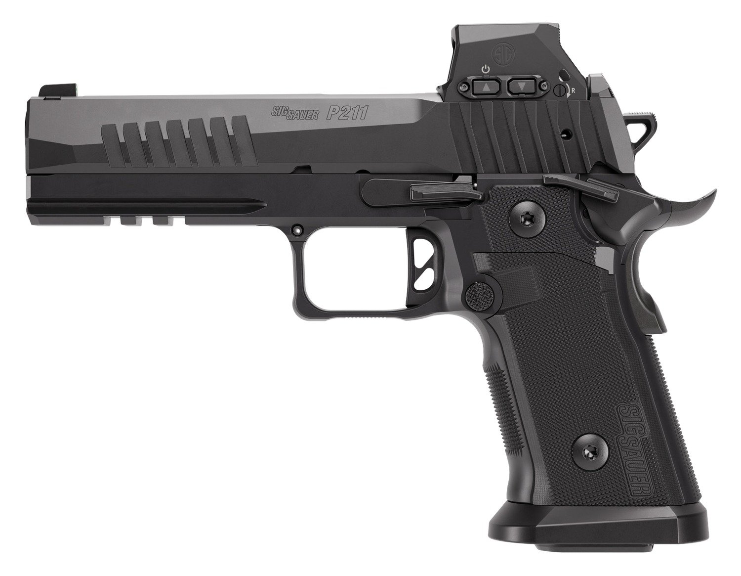 191994.jpg Sig Sauer 211F9GT5RXSL P211 GT5 w/Optic Full Size 9mm Luger 21+1 5" Black Barrel, Black Nitron Stainless Steel Serrated w/Optic Slide & Frame w/Beavertail & Picatinny Rail, G10 Grip Panels, Sig ROMEO-