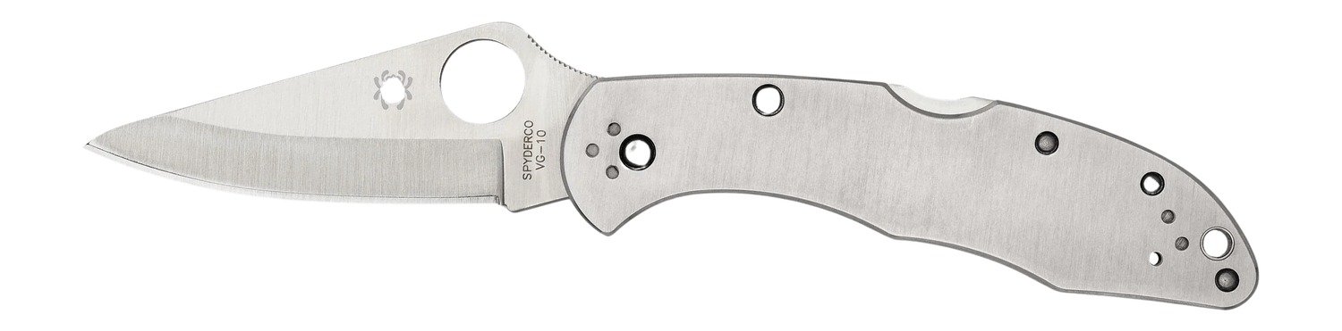 Spyderco C11P Delica 4  2.95" Folding Drop Point Plain VG-10 SS Blade/ Stainless Steel Handle Includes Pocket Clip