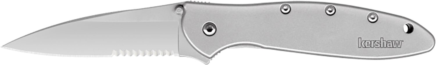 Kershaw 1660ST Leek  3" Folding Drop Point Part Serrated Bead Blasted 14C28N Steel Blade Bead Blasted 410 Stainless Steel Handle Includes Pocket Clip