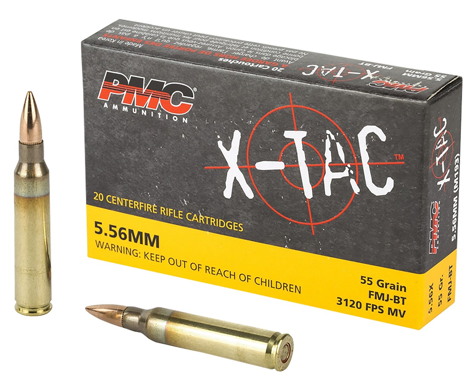 75970-1.jpg PMC 556X X-Tac 5.56x45mmNATO 55gr Full Metal Jacket Boat Tail 20 Per Box/50 Case