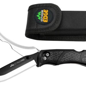 Outdoor Edge RO10C RazorPro  3.50" Folding Razor/Gut Plain 420J2 SS Blade, Black TPR Handle, Includes Replacement Blades