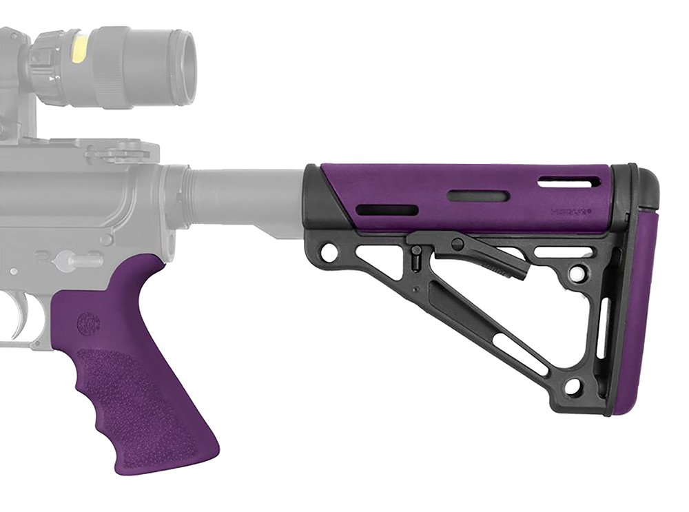 95292.jpg Hogue 15655 OverMolded 2-Piece Kit Purple OverMolded Rubber Black Synthetic Collapsible for AR-15, M16, M4