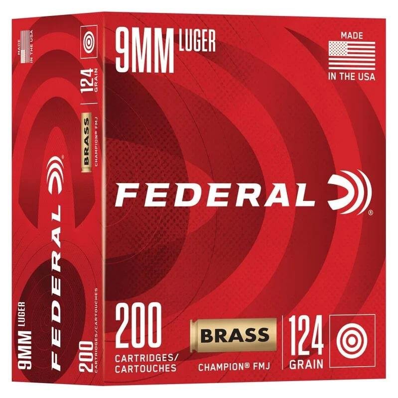 Federal Champion Handgun Ammunition 9mm Luger 124gr FMJ 1090 fps 200/ct - Federal Ammunition