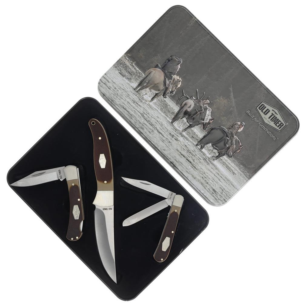 Old Timer Knife Combo Tin Fixed and Folding Knives