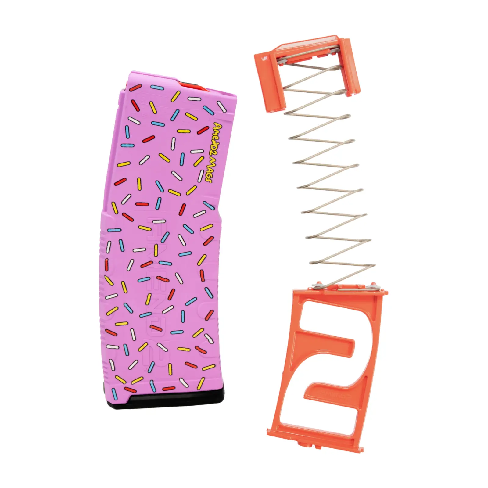 AMEND2 M2  5.56MM 10RD AR15 WITH RED FOLLOWER PINK SPRINKLE 10/30 POLYMER MAGAZINE ( 50 PER CASE )