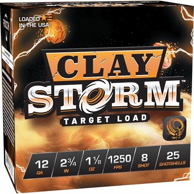 p_430113238_1.jpg CLAY STORM 12 GAUGE 2-3/4'' 1-1/8OZ #8 SHOT 1250 FPS 25/BOX