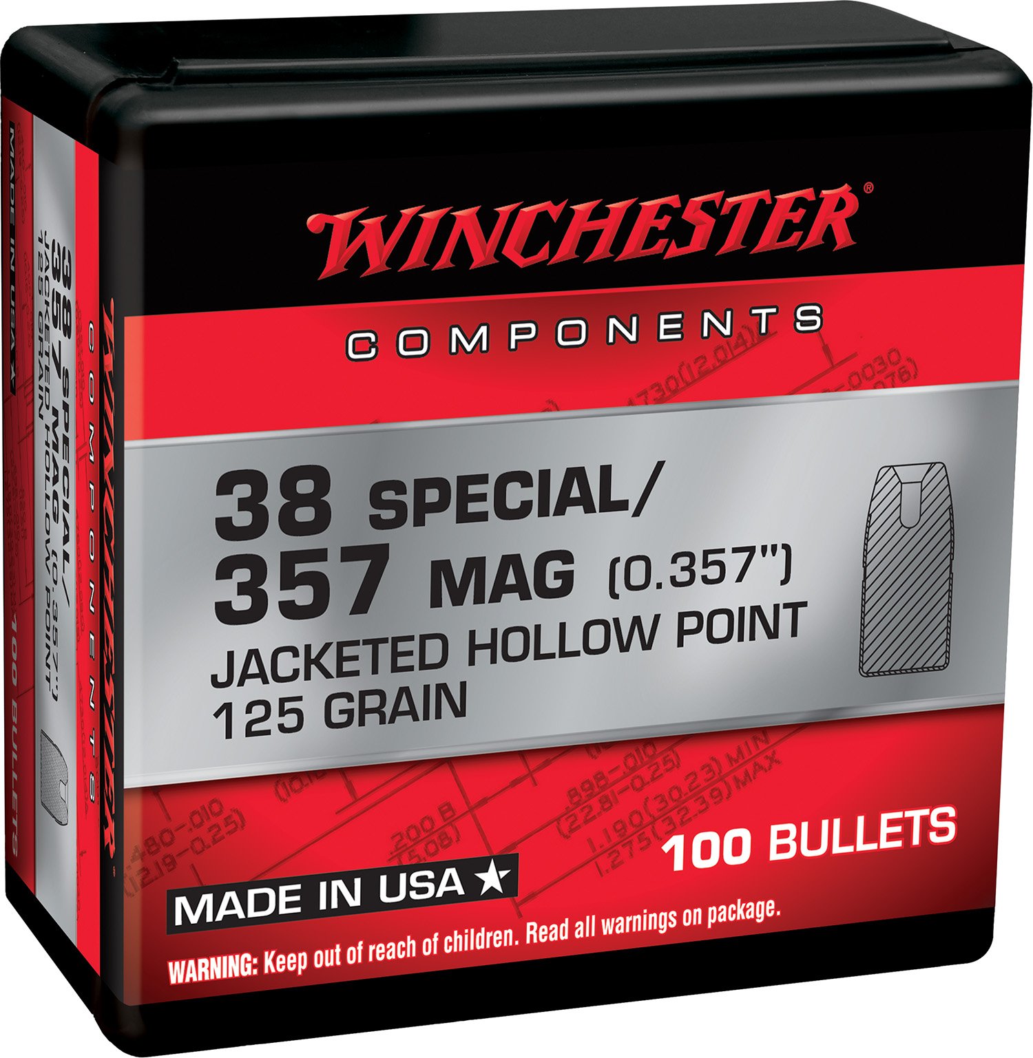 133814.jpg Winchester Ammo WB38HP125X Centerfire Handgun Reloading 38Special 125gr Jacketed Hollow Point 100 Per Box/10 Case