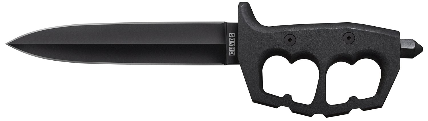 Cold Steel CS-80NTP Chaos Double Edge 7.50" Fixed Plain Black SK-5 High Carbon Blade/Black w/ "D" Ring Guards Aluminum Handle