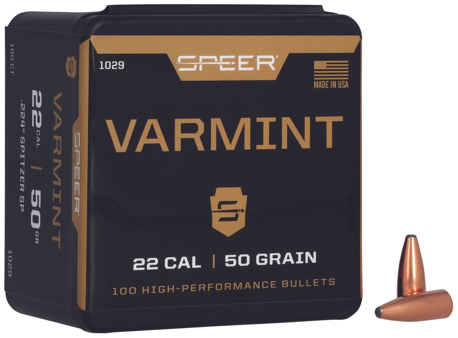 Speer 1029 Varmint  22Cal 50gr Jacketed Soft Point 100 Per Box/5 Case