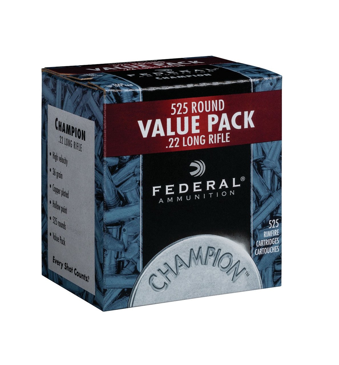 fc745__40864.1678214136.1280.1280.jpg Federal 22LR Ammunition Champion 745 36 Grain Copper Plated Hollow Point 525 Rounds