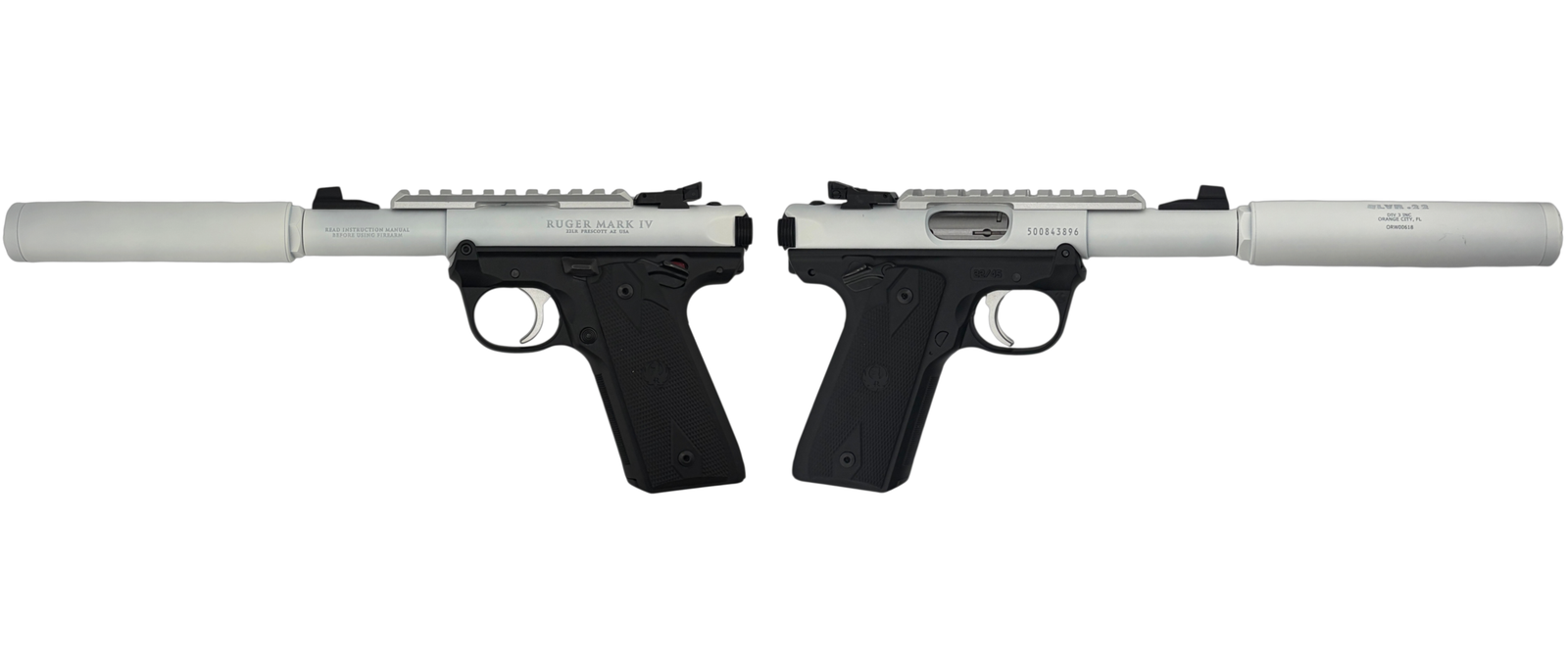 RUGER MARK IV 22/45 22LR PISTOL 4.4" T.B. WHITE 2-10RD MAGS - Ruger